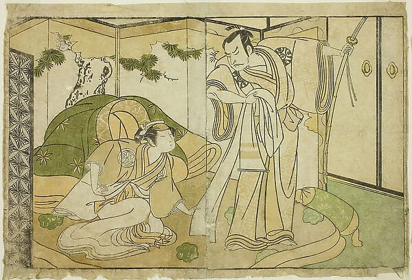 The Actors Nakamura Nakazo I as Taira no Kiyomori (right), and Yamashita Kinsaku II as... c. 1772. Creator: Shunsho