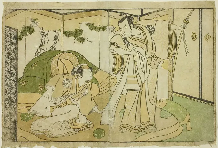 Framed Print : The Actors Nakamura Nakazo I as Taira no Kiyomori (right), and Yamashita Kinsaku II as... c. 1772. Creator: Shunsho Framed Print : The Actors Nakamura Nakazo I as Taira no Kiyomori (right), and Yamashita Kinsaku II as... c. 1772. Creator: Shunsho