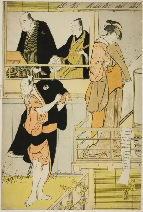 Framed Print : The Actors Nakamura Riko I as Tanbaya Otsuma and Ichikawa Yaozo III as Furuteya Hachirobei... 1785. Creator: Torii Kiyonaga