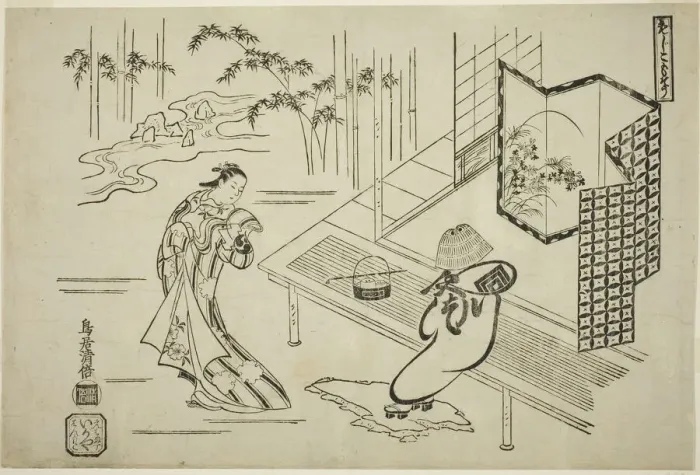 Framed Print : The Actors Nakamura Takesaburo I as Kewaizaka no Shosho and Ichikawa Danjuro II as Soga no... 1715. Creator: Torii Kiyomasu I Framed Print : The Actors Nakamura Takesaburo I as Kewaizaka no Shosho and Ichikawa Danjuro II as Soga no... 1715. Creator: Torii Kiyomasu I