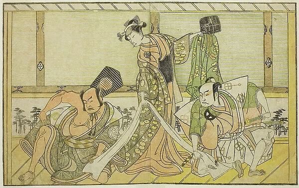 The Actors Otani Hiroji III as Kawazu no Saburo (right), Segawa Kikunojo II as Princess... c. 1772. Creator: Shunsho