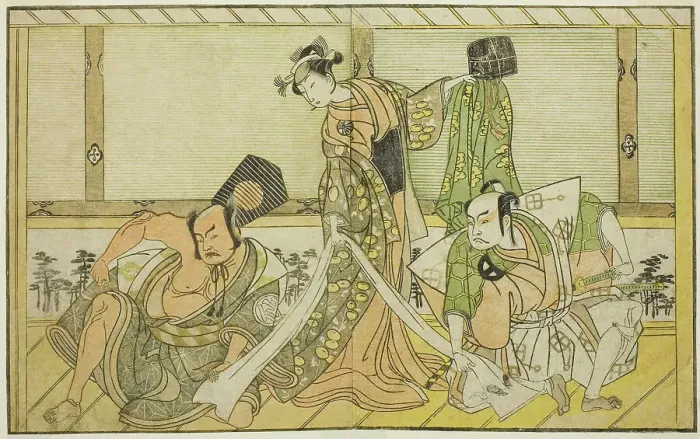Framed Print : The Actors Otani Hiroji III as Kawazu no Saburo (right), Segawa Kikunojo II as Princess... c. 1772. Creator: Shunsho Framed Print : The Actors Otani Hiroji III as Kawazu no Saburo (right), Segawa Kikunojo II as Princess... c. 1772. Creator: Shunsho
