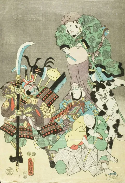 Framed Print : Actors as Otsu-e figures Fukurokuju and Benkei, c1850. Creator: Utagawa Kunisada Framed Print : Actors as Otsu-e figures Fukurokuju and Benkei, c1850. Creator: Utagawa Kunisada