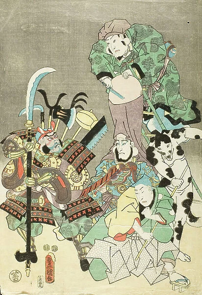 Actors as Otsu-e figures Fukurokuju and Benkei, c1850. Creator: Utagawa Kunisada