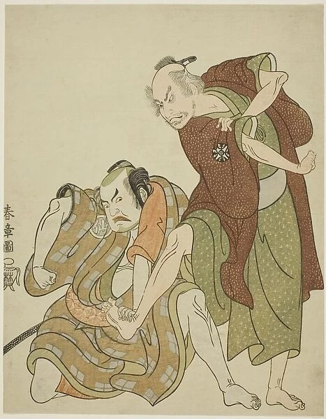 Actors playing the roles of Giheiji and his son-in-law, Danshichi Kurobei, Japan, c. 1768. Creator: Shunsho