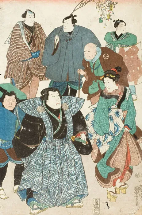 Framed Print : Actors Portraits Disguised as a Street Crowd, between circa 1850 and circa 1851. Creator: Utagawa Kuniyoshi Framed Print : Actors Portraits Disguised as a Street Crowd, between circa 1850 and circa 1851. Creator: Utagawa Kuniyoshi