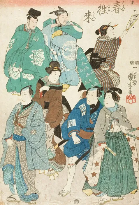 Framed Print : Actors Portraits Disguised as a Street Crowd, between circa 1850 and circa 1851. Creator: Utagawa Kuniyoshi Framed Print : Actors Portraits Disguised as a Street Crowd, between circa 1850 and circa 1851. Creator: Utagawa Kuniyoshi