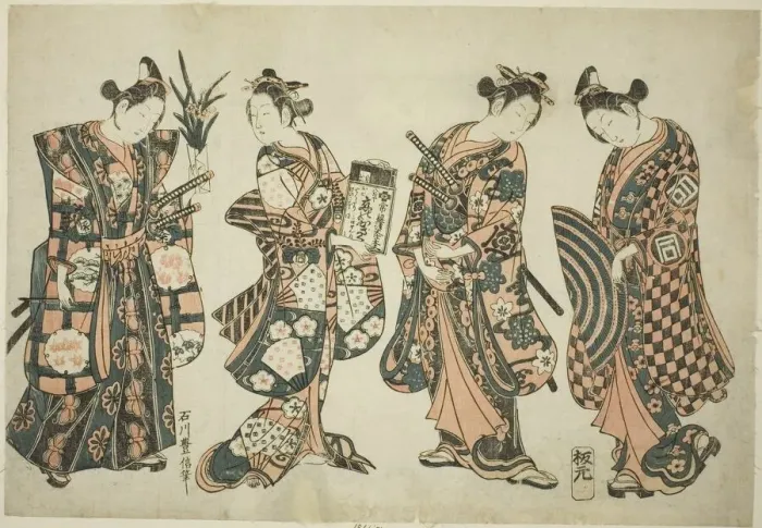 Framed Print : The Actors Sanogawa Ichimatsu (right), Nakamura Kiyosaburo (center right), Sanogawa... c Framed Print : The Actors Sanogawa Ichimatsu (right), Nakamura Kiyosaburo (center right), Sanogawa... c
