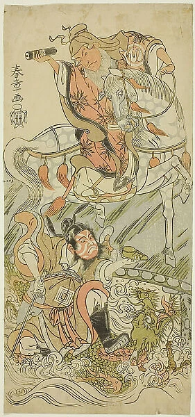 The Actors Sawamura Sojuro II as the Chinese Sage Huangshi Gong (on horseback), and Ich... c. 1768. Creator: Shunsho