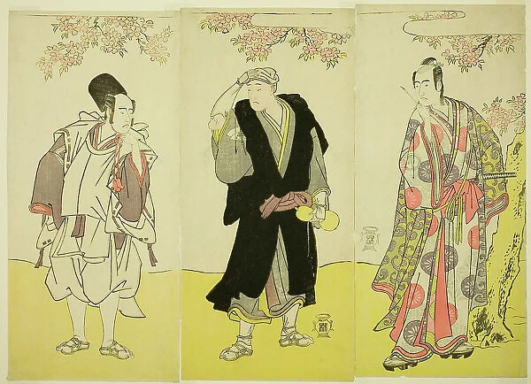 The Actors Sawamura Sojuro III as Kusunoki Tatewaki Masatsura (right), Onoe Matsusuke I... c. 1786. Creator: Shunsho