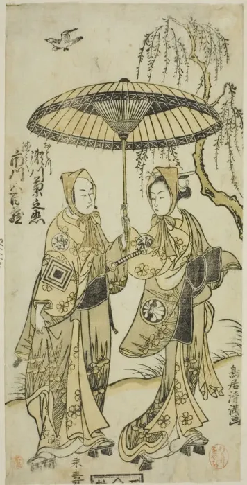 Framed Print : The Actors Segawa Kikunojo II as Ohatsu and Ichikawa Yaozo II as her lover Tokubei in the... 1767. Creator: Torii Kiyomitsu Framed Print : The Actors Segawa Kikunojo II as Ohatsu and Ichikawa Yaozo II as her lover Tokubei in the... 1767. Creator: Torii Kiyomitsu