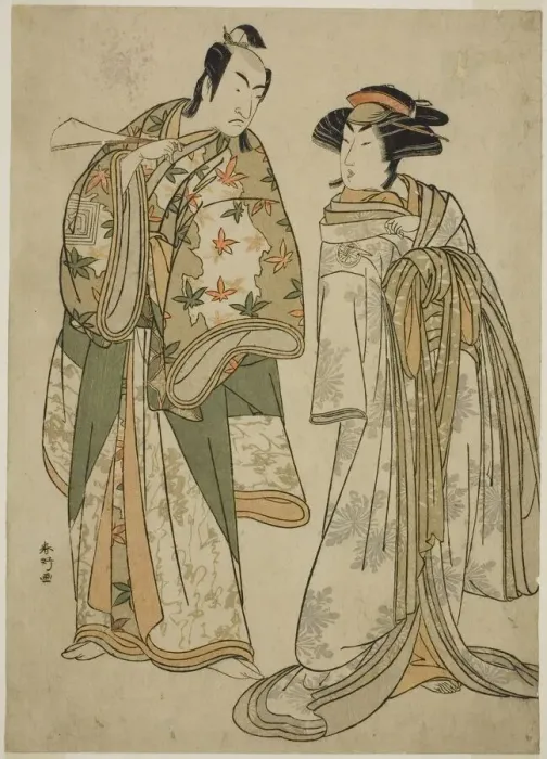 Framed Print : The Actors Segawa Kikunojo III as the Courtesan Sumizome (right), and Ichikawa... c. 1784. Creator: Katsukawa Shunko Framed Print : The Actors Segawa Kikunojo III as the Courtesan Sumizome (right), and Ichikawa... c. 1784. Creator: Katsukawa Shunko