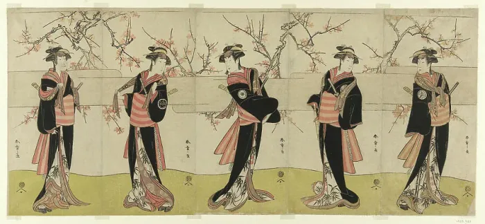 Framed Print : The Actors Segawa Kikunojo III as Karigane Obun, Nakayama Tomisaburo I as An no Oyasu... c. 1792. Creator: Shunsho Framed Print : The Actors Segawa Kikunojo III as Karigane Obun, Nakayama Tomisaburo I as An no Oyasu... c. 1792. Creator: Shunsho