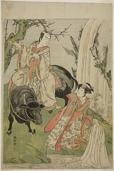 The Actors Segawa Kikunojo III as Princess Hatsune (Hatsune Hime) (right), and Ichikawa... c. 1785. Creator: Katsukawa Shunko