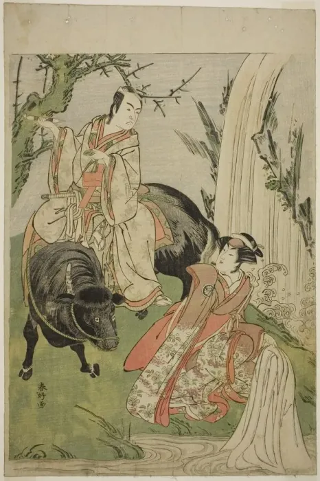 Framed Print : The Actors Segawa Kikunojo III as Princess Hatsune (Hatsune Hime) (right), and Ichikawa... c. 1785. Creator: Katsukawa Shunko Framed Print : The Actors Segawa Kikunojo III as Princess Hatsune (Hatsune Hime) (right), and Ichikawa... c. 1785. Creator: Katsukawa Shunko