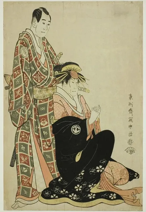 Framed Print : The actors Segawa Kikunojo III (R) as the courtesan Katsuragi and Sawamura Sojuro... 1794. Creator: Toshusai Sharaku Framed Print : The actors Segawa Kikunojo III (R) as the courtesan Katsuragi and Sawamura Sojuro... 1794. Creator: Toshusai Sharaku