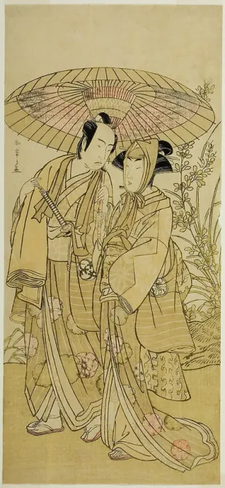 Framed Print : The Actors Segawa Kikunojo III (right) as Ochiyo, and Bando Mitsugoro I (left) as the... c. 1781. Creator: Shunsho Framed Print : The Actors Segawa Kikunojo III (right) as Ochiyo, and Bando Mitsugoro I (left) as the... c. 1781. Creator: Shunsho