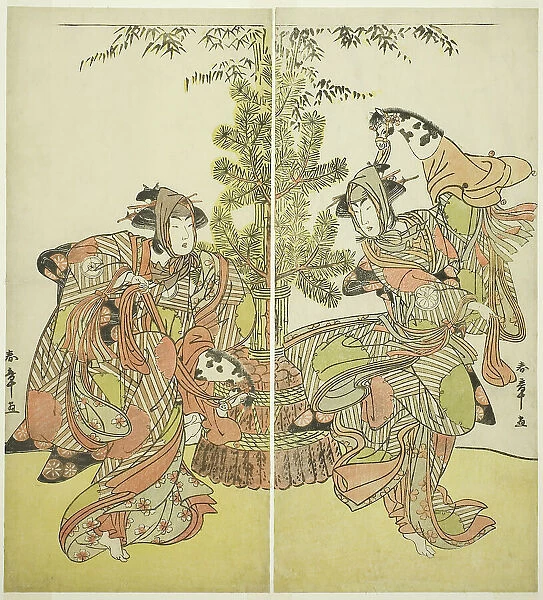 The Actors Segawa Kikunojo III as Yasukata (right), and Iwai Hanshiro IV as Utou (left)... c. 1782. Creator: Shunsho