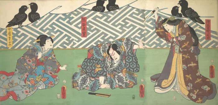 Framed Print : Three Actors on Stage: Kumagai Naozane, 1858. 1858. Creator: Utagawa Kunisada Framed Print : Three Actors on Stage: Kumagai Naozane, 1858. 1858. Creator: Utagawa Kunisada