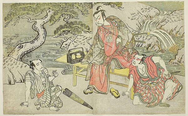 The Actors Tomizawa Hanzaburo II as Nagoya Sanzaemon (often called Sanza) (right), Naka... c. 1772. Creator: Shunsho
