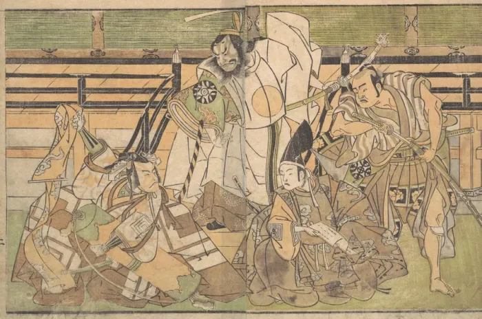 Framed Print : Four Actors in Unidentified Roles, late 18th century. Creator: Shunsho Framed Print : Four Actors in Unidentified Roles, late 18th century. Creator: Shunsho