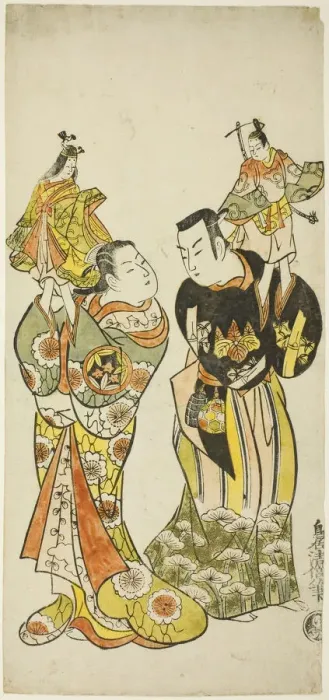 Framed Print : The Actors Yamashita Kinsaku I and Hayakawa Hatsuse as puppeteers in the play Diary Kept... 1725. Creator: Torii Kiyomasu Framed Print : The Actors Yamashita Kinsaku I and Hayakawa Hatsuse as puppeteers in the play Diary Kept... 1725. Creator: Torii Kiyomasu