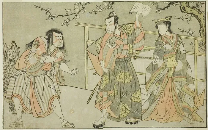 Framed Print : The Actors Yamashita Yaozo I as Ono no Komachi (right), Matsumoto Koshiro II as Godai... c. 1772. Creator: Shunsho Framed Print : The Actors Yamashita Yaozo I as Ono no Komachi (right), Matsumoto Koshiro II as Godai... c. 1772. Creator: Shunsho