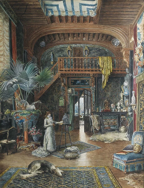 The actress Sarah Bernhardt (1844-1923) in her studio