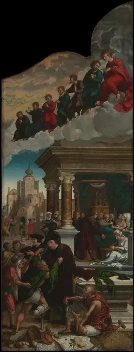 Framed Print : Three Acts of Mercy: Clothing the Naked, Liberating the Imprisoned and Feeding the Hungry, 1517-24 / 25 Creator: Bernaert van Orley Framed Print : Three Acts of Mercy: Clothing the Naked, Liberating the Imprisoned and Feeding the Hungry, 1517-24 / 25 Creator: Bernaert van Orley