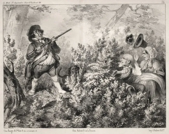 Framed Print : Actualites: LOuverture de la Chasse, 1840. Creator: Clemente Pruche (French, 1831-1870) Framed Print : Actualites: LOuverture de la Chasse, 1840. Creator: Clemente Pruche (French, 1831-1870)