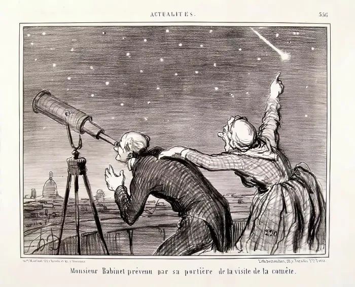 Framed Print : Actualites. M. Babinet prevenu par sa portiere de la visite de la comete, 1858. Creator: Honore Daumier Framed Print : Actualites. M. Babinet prevenu par sa portiere de la visite de la comete, 1858. Creator: Honore Daumier