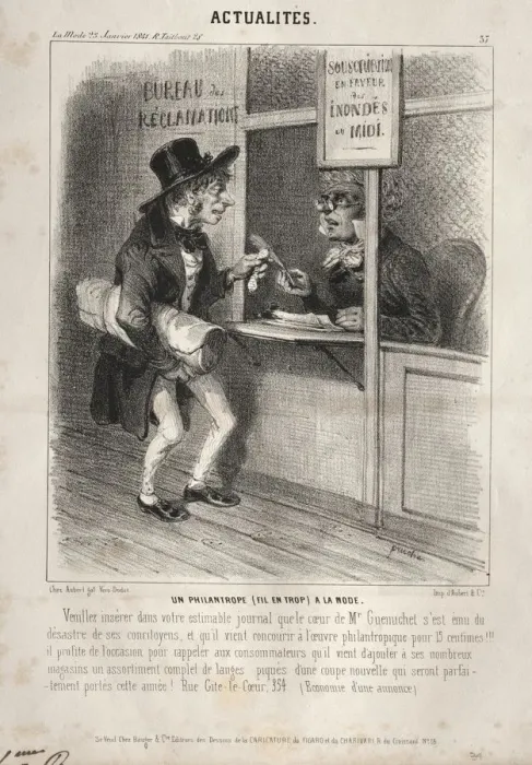 Framed Print : Actualites: Un Philantrope a la mode, 1841. Creator: Clemente Pruche (French Framed Print : Actualites: Un Philantrope a la mode, 1841. Creator: Clemente Pruche (French