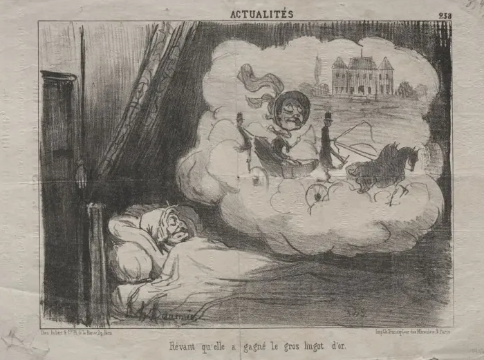 Framed Print : Actualities (No. 238): Dreaming that she had won many bars of gold, 1851. Creator Framed Print : Actualities (No. 238): Dreaming that she had won many bars of gold, 1851. Creator