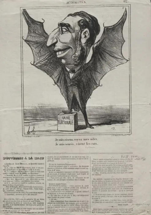 Framed Print : Actualities (No. 62): I am a bird, see my wings 1869. Creator: Honore Daumier (French Framed Print : Actualities (No. 62): I am a bird, see my wings 1869. Creator: Honore Daumier (French