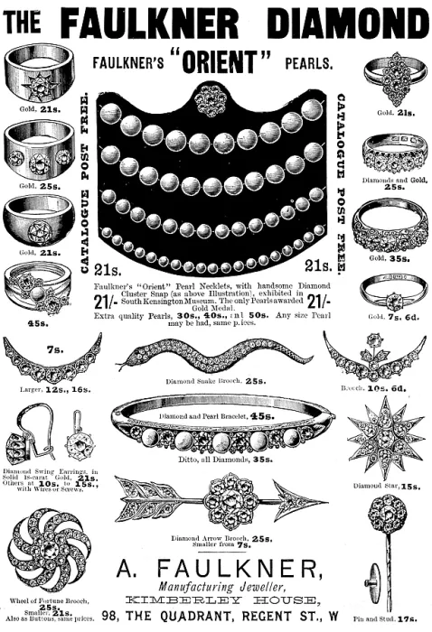 Framed Print : Advertisement for A. Faulkner, Manufacturing Jeweller, 1895. Creator: Unknown Framed Print : Advertisement for A. Faulkner, Manufacturing Jeweller, 1895. Creator: Unknown