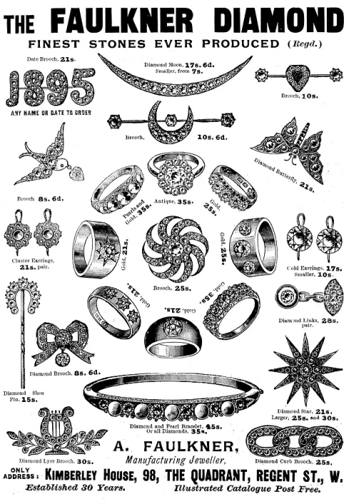 Framed Print : Advertisement for A. Faulkner, Manufacturing Jeweller, 1895. Creator: Unknown Framed Print : Advertisement for A. Faulkner, Manufacturing Jeweller, 1895. Creator: Unknown