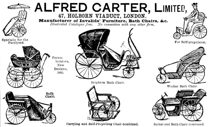 Framed Print : Advertisement for Alfred Carter, Ltd, Manufacturer of Invalids Furniture, Bath Chairs, &c. 1895 Framed Print : Advertisement for Alfred Carter, Ltd, Manufacturer of Invalids Furniture, Bath Chairs, &c. 1895