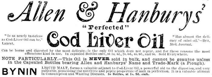 Framed Print : Advertisement for Allen & Hanbury's Cod Liver Oil, 1890. Creator: Unknown Framed Print : Advertisement for Allen & Hanbury's Cod Liver Oil, 1890. Creator: Unknown