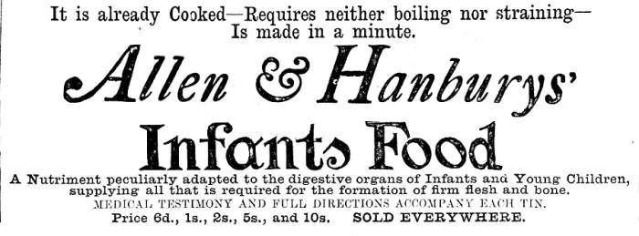 Framed Print : Advertisement for Allen & Hanbury's Infants Food, 1890. Creator: Unknown Framed Print : Advertisement for Allen & Hanbury's Infants Food, 1890. Creator: Unknown
