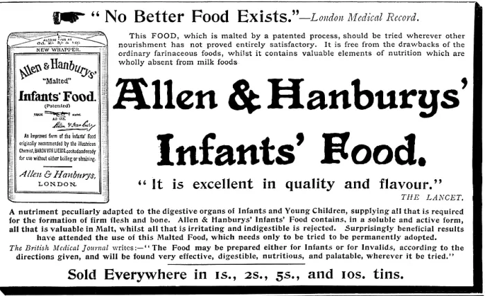 Framed Print : Advertisement for Allen Hanburys Infants Food, 1895. Creator: Unknown. Advertisement for Allen Hanburys Infants Food, 1895. Creator: Unknown Framed Print : Advertisement for Allen Hanburys Infants Food, 1895. Creator: Unknown. Advertisement for Allen Hanburys Infants Food, 1895. Creator: Unknown