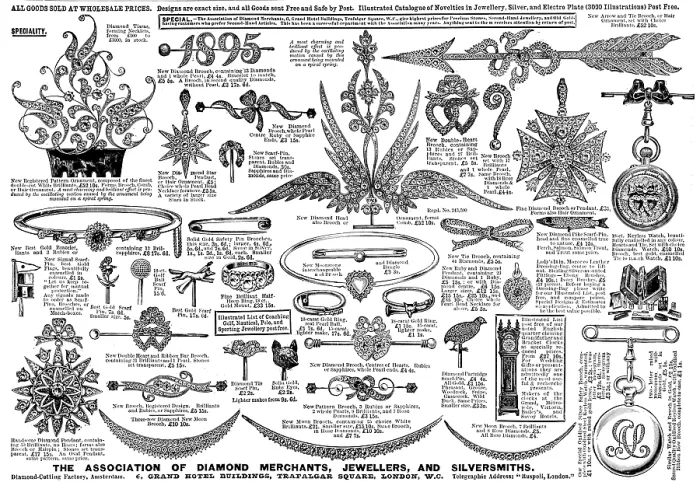 Framed Print : Advertisement for the Association of Diamond Merchants, Jewellers, and Silversmiths, 1895. Creator: Unknown Framed Print : Advertisement for the Association of Diamond Merchants, Jewellers, and Silversmiths, 1895. Creator: Unknown