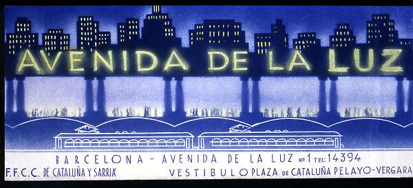 Advertisement of the Avenida de la Luz in Barcelona, popular underground galleries of the 1950s