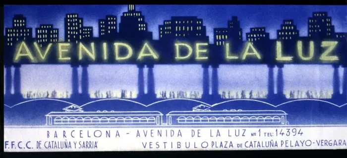 Framed Print : Advertisement of the Avenida de la Luz in Barcelona, popular underground galleries of the 1950s Framed Print : Advertisement of the Avenida de la Luz in Barcelona, popular underground galleries of the 1950s