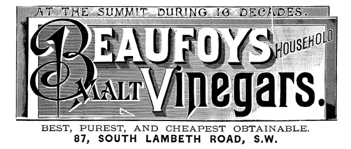 Framed Print : Advertisement for Beaufoys Household Malt Vinegars, 1890. Creator: Unknown Framed Print : Advertisement for Beaufoys Household Malt Vinegars, 1890. Creator: Unknown