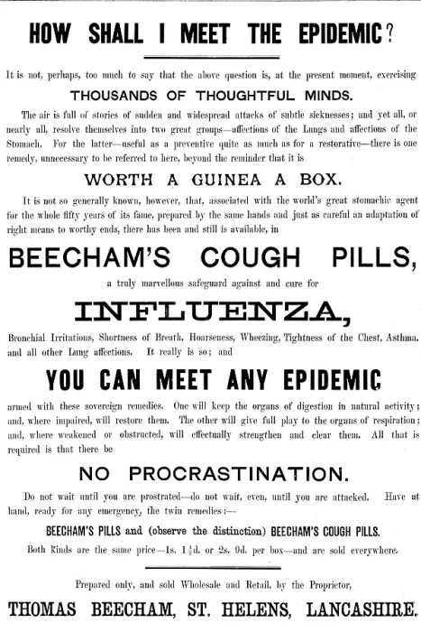 Framed Print : Advertisement for Beecham's Cough Pills, 1890. Creator: Unknown Framed Print : Advertisement for Beecham's Cough Pills, 1890. Creator: Unknown