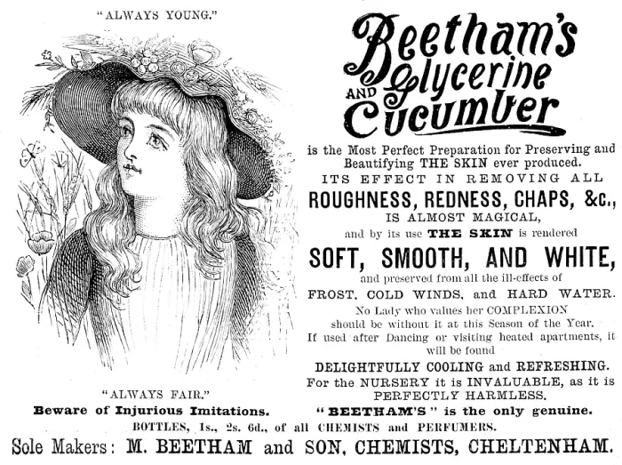 Framed Print : Advertisement for Beetham's Glycerine and Cucumber, 1890. Creator: Unknown Framed Print : Advertisement for Beetham's Glycerine and Cucumber, 1890. Creator: Unknown
