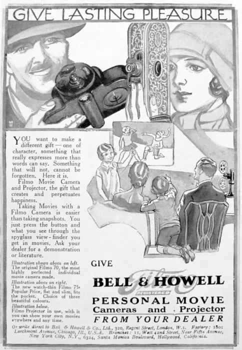 Framed Print : Advert for Bell & Howell personal movie cameras and projectors, 1920s Framed Print : Advert for Bell & Howell personal movie cameras and projectors, 1920s