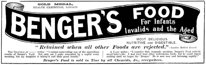 Framed Print : Advertisement for Benger's Food, 1895. Creator: Unknown. Advertisement for Benger's Food, 1895. Creator: Unknown Framed Print : Advertisement for Benger's Food, 1895. Creator: Unknown. Advertisement for Benger's Food, 1895. Creator: Unknown