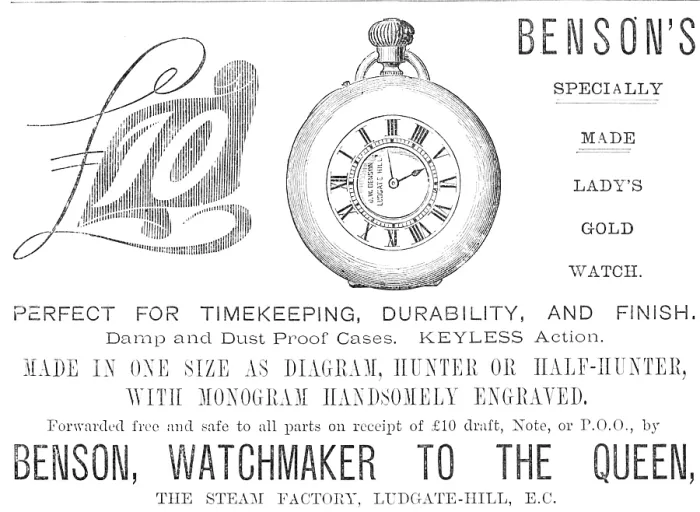 Framed Print : Advertisement for Benson's watches, 1883. Creator: Unknown. Advertisement for Benson's watches, 1883. Creator: Unknown Framed Print : Advertisement for Benson's watches, 1883. Creator: Unknown. Advertisement for Benson's watches, 1883. Creator: Unknown
