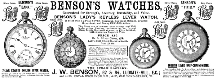 Framed Print : Advertisement for Benson's Watches, 1890. Creator: Unknown Framed Print : Advertisement for Benson's Watches, 1890. Creator: Unknown